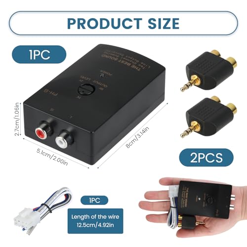 2-Channel Car Audio RCA Line Output Converter, High to Low Converter for Adding Amplifier Subwoofer, Hi Low RCA Conversion Device Adapter for Stock Stereo Aftermarket Head Unit Systems