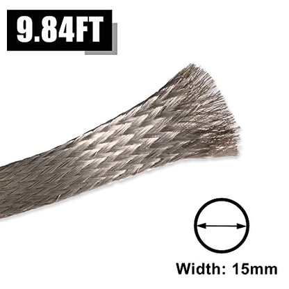 QuQuyi 9.84ft 15mm Braided Ground Strap Tinned Copper Flat Sleeving Expandable Metal Sheath Screening Signal Wire Cable Shielded - size: 15mm