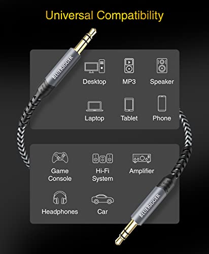 BlueRigger 3.5mm Stereo Audio Cable (10FT, 24K Gold Plated Jack, Auxiliary Cable, Male to Male, Hi-Fi Sound) – Aux Cord for Headphones, Home Car Stereo, Speaker, Amplifier, Phones, Tablets, Laptops - size: 10FT