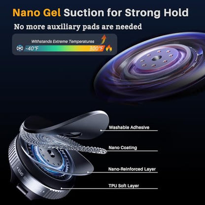 Vacuum Magnetic Car Phone Mount, 118LBS Nano Gel Suction Cup, 360° Adjustable, Compatible with Magsafe iPhone 12-17 Air Pro Max, Car Phone Holder for Dashboard Windshield Textured Surfaces - color: Dark Blue
