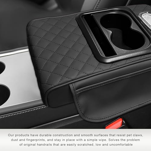 Car Center Console Armrest Pillow, 5-in-1 Armrest Cover with 2 Storage Bags Tissue Box Cup & Phone Holder, Comfy Arm Rest Cushion Leather Vehicle Middle Console Organizer (Black, Embroidered) - color: Black, Embroidered