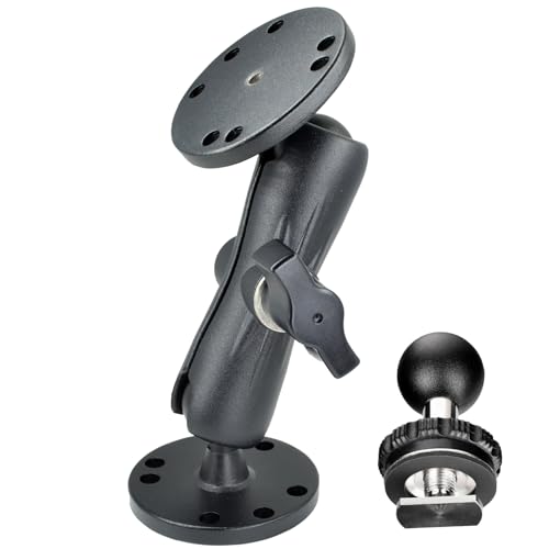 VAUBORTTI Aluminum Ball Mount for Garmin Striker 4,Double AMPS Round Plates,1" Ball Fit for RAM Kit,Drill Base for Fish Finder,GPS Chartplotter Holder, T-Bolt Track Mount for Kayak Boat Marine