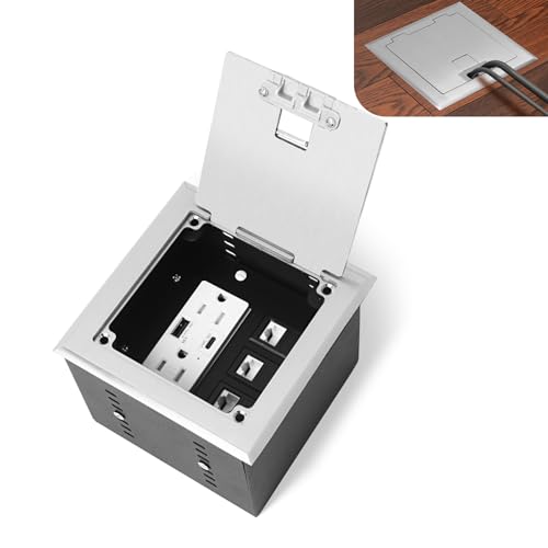 Recessed Flat Hidden Socket Kit with 2 * 15A Receptacle，4.8A 1 USB-A Ports &1 USB-C Port+3-Port RJ45 Datacom Receptacle.Internal Height Adjustable，Corrosive Resistant Hardware,Silver - color: Silver, size: 15A USB Outlet（C+A）