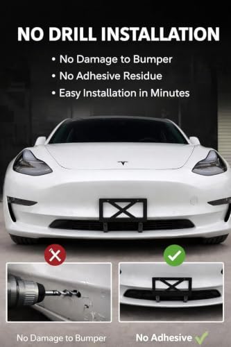 No Drill Front License Plate Mount for Tesla Model S 2021-2025, Premium Front License Plate Holder Bracket, Camera-Safe License Plate Frame, Tesla Model S Accessories【for 2021-2025 Tesla Model S】