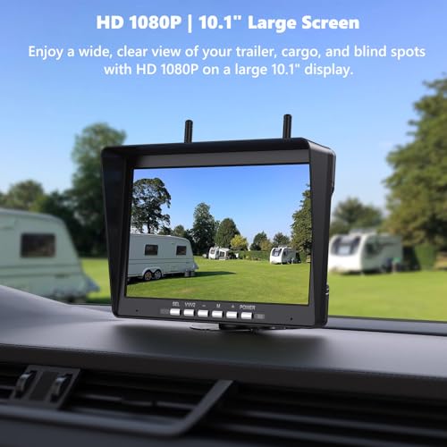 ZEROXCLUB Wireless RV Backup Camera System with 10.1-Inch DVR Monitor, 1 Rear Sharkfin, IP69K Waterproof, IR Night Vision, Adjustable Parkinglines, Compatible with Furrion Pre-Wired RVs - BY5 - size: 10.1"-1 Cam