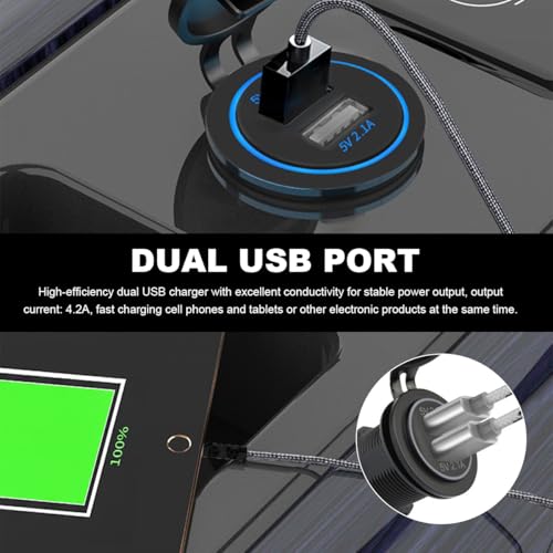 4.2A Dual USB Charger Socket, Waterproof Power Outlet 12V/24V 2.1A & 2.1A Quick Charge Socket, USB Charger Socket with Cap for Car Golf Cart Mobile RV ATV Truck Marine Boat (Blue) - color: Blue