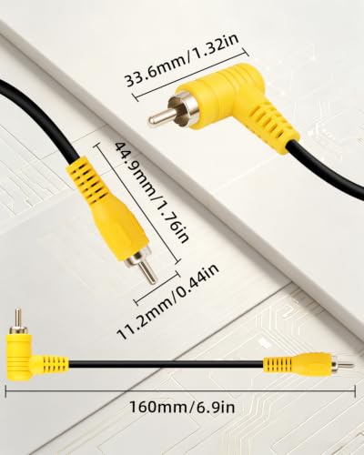 GELRHONR 90 Degree RCA Male to Male Extension Video Cable,0.49FT - color: RCA M to Grad RCA M,0.15M