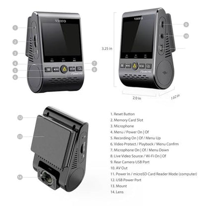 VIOFO Dual Dash Cam, 2K 1440P 60fps+1080P 30fps Front and Rear Dash Camera with Wi-Fi GPS, Parking Mode, Emergency Recording, Super Capacitor, Motion Detection (A129 Plus Duo)