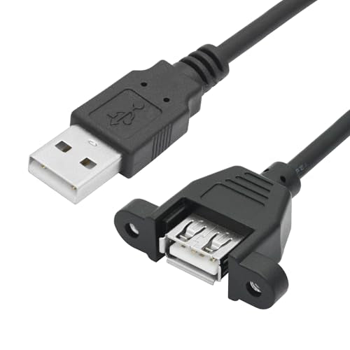 USB 2.0 Panel Mount Extension Cable 1FT, with Ears Emale Socket and Screws - style: 1FT - 2Pcs