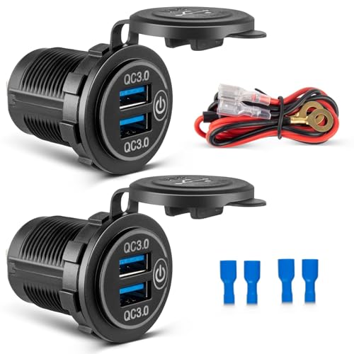 Anina 2pcs USB Charger Socket Dual QC 3.0 Quick Charge 3.0, Outlet Waterproof Charger and Power Switch Fast Charge for 12V/24V Car RV Boat Marine Truck Golf Motorcycle