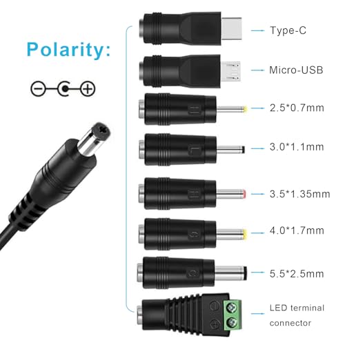 Car Charger Adapter with 3V 4.5V 5V 6V 7.5V 9V 12V 2A Auto Cigarette Lighter Male Plug Truck Power Supply Adapter Cable for Portable DVD Player Dash cam Speaker Tablet and More
