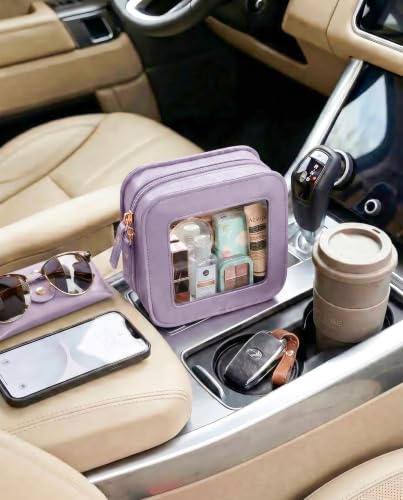 LETGO Mini Clear Makeup Bag - Cute Square Cosmetic Pouch for Travel Essentials with Zipper - For Women & Girls (Square, Purple) - color: Purple, style: Square