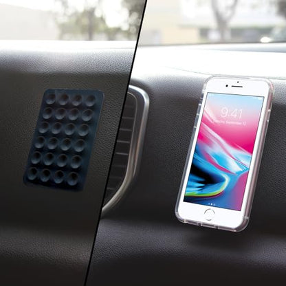 Cellet Multipurpose Mini Suction Cup Mat – 5 Pack | Strong 3M Adhesive | Dashboard, Phone, Battery Pack Holder | Compact 2.3" x 3.3" Grip Pads for Car, Home, & Travel