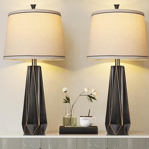 27" Black Gold Rim Resin Table Lamp, Modern Desk Lamps, 3 Color Temperature - color: Black with Gold Rim