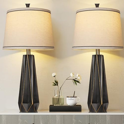 27" Black Gold Rim Resin Table Lamp, Modern Desk Lamps, 3 Color Temperature - color: Black with Gold Rim