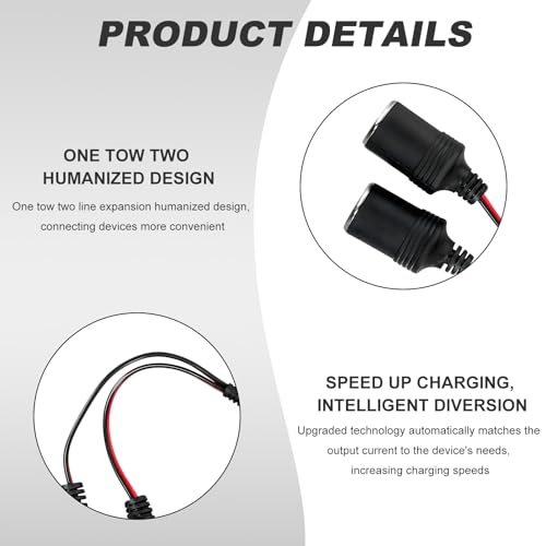 Car Cigarette Lighter Splitter, 1 to 2 Car Cigarette Lighter 12V 24V Splitter Adapter with 15A Fuses, 2-Way Cigarette Lighter Extension Cord with On/Off Switch - color: Cigarette Lighter Adapter 02