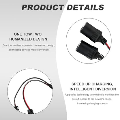 Car Cigarette Lighter Splitter, 1 to 2 Car Cigarette Lighter 12V 24V Splitter Adapter with 15A Fuses, 2-Way Cigarette Lighter Extension Cord with On/Off Switch - color: Cigarette Lighter Adapter 02