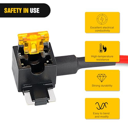 Nilight - 50038R 10 Pack 12V Car Add-a-circuit Fuse TAP Adapter with 5 Amp Low Profile Mini Blade Fuse Set for Cars Trucks Boats,Blue, Red, Black, Orange - color: 10Pcs Low Profile Mini