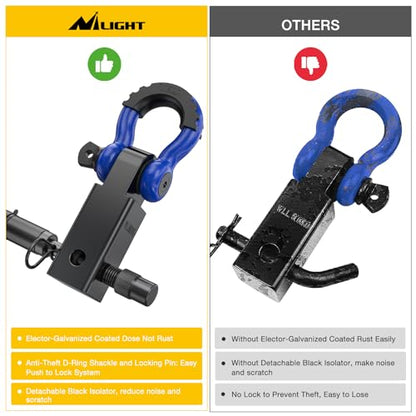 Nilight 3/4" Anti-Theft D Ring Shackle Hitch Receiver 2" Solid Towing Kit | 45000 LBs Breaking Strength 5/8" Trailer Hitch Lock Pin Heavy Duty Solid Towing Kit for Trucks Off Road Blue&Black - color: Hitch w/ Lock Pin Black Blue