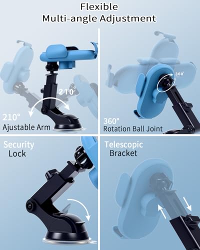 Wireless Car Charger Mount with Air Vent Clip & Suction Base, 15W Fast Auto-Clamping Charging Phone Holder for iPhone 17/16/15/14, Samsung S24/S23, etc.(Blue) - color: suction cup version-Blue