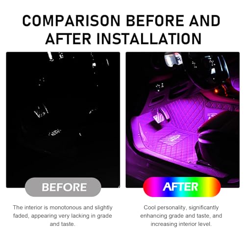 Car Interior LED Lights, RGB Interior Light Strips with Smart App Control, Multicolor Accent Neon Lights, Music Sync Under Dash Footwell Neon Lighting Kit