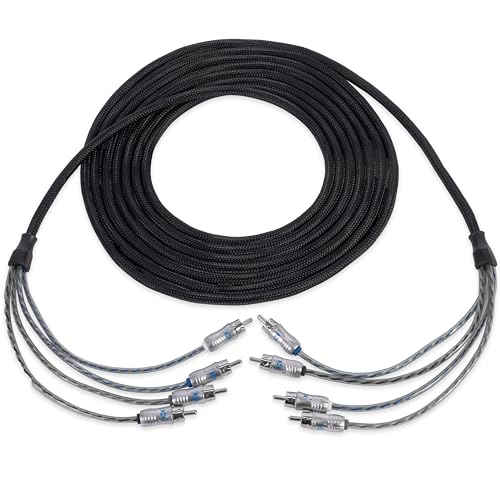 NVX® XIX46 19.69 ft (6 Meter) Oxygen Free Copper 4-Channel Double Twisted Pair X-Series Car Audio RCA Audio Interconnect Cable with Shielded Noise Reduction and Split-tip Silver-Plated Machined Ends - size: 4 Channel- 20 ft.