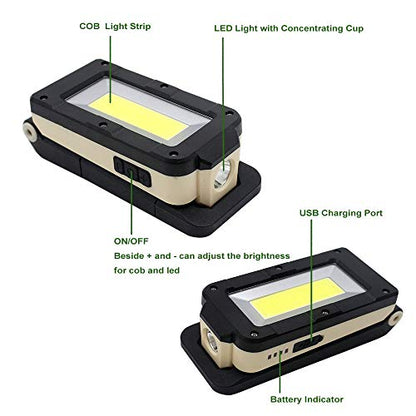 Magnetic LED Portable Working Light Rechargeable LED Work Flashlight Super Brightness 180 Rotatable Folding Snap Working Light for Car Repairing Emergency Camping Mountain Climbing