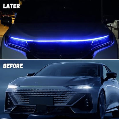 Car Hood Light Strip, 79" Waterproof LED DRL Dynamic Scan (Blue) - color: blue, size: 79 Inches