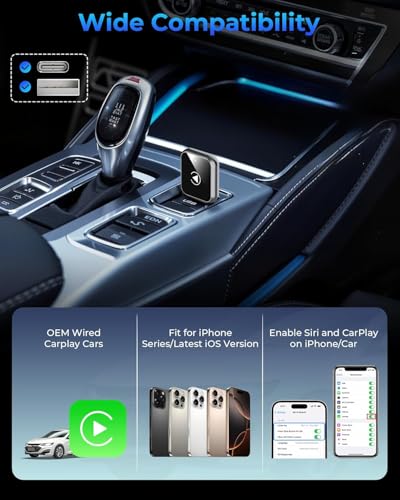 Wireless Carplay Adapter Zinc Alloy, Convert Wired Car play to Wireless, 2 in 1 Plug and Play Mini CarPlay and Android Auto Adapter for iOS 10 Android 11 and Above, Cars with Built-in Carplay - color: Black-Zinc Alloy