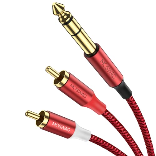 MOSWAG 1/4" TRS to RCA Male Audio Cable 10FT, Stereo 2Rca to 1/4 AUX Cord - color: Red, size: 10.0 ft
