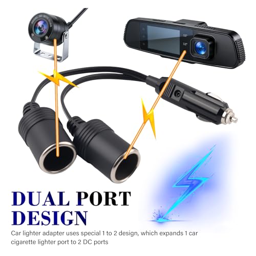 12V 1 to 2 Car Cigarette Lighter Adapter with 2 Sockets,18AWG Car Cigarette Lighter Splitter with 15A Fuse,Universal Dual Cigarettes Lighters Adapters for Cars 12V Splitter