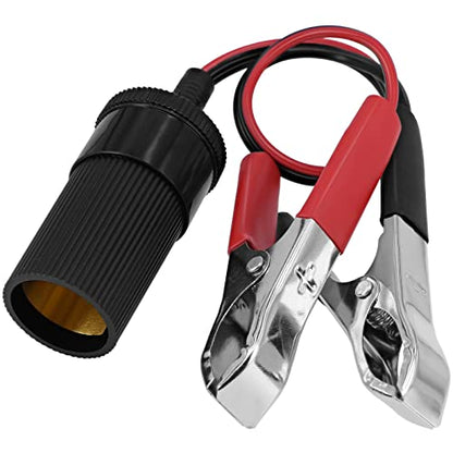 11.8 Inch/0.3m 12V Battery Terminal Clip-on Car Cigarette Lighter Socket Female Adapter, Cigarette Splitter Plug Extension Cord with Battery Alligator Clamps