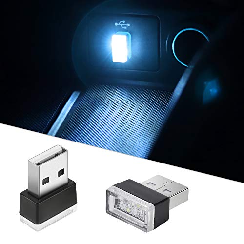 2Pcs USB LED Atmosphere Lights Mini Car Interior Accessories Ambient Lamp, Mini USB LED Decoration Night Light for All Car Interiors (ice Blue)