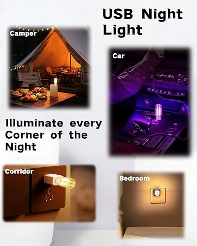 LED Car Interior Light, Touch Control USB Night Lamp, Retro Style Ambient Lighting for Auto, Bedroom, Desk (Purple Light)