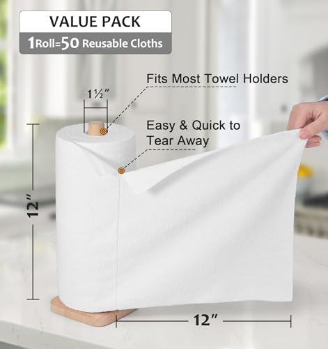 UPSTAR Microfiber Cleaning Cloth, Reusable Paper Towels Rolls, 50 Packs 12x12 inch Cleaning Rags for Washing Dishes, Kitchen, Bathroom, Car, White - color: White