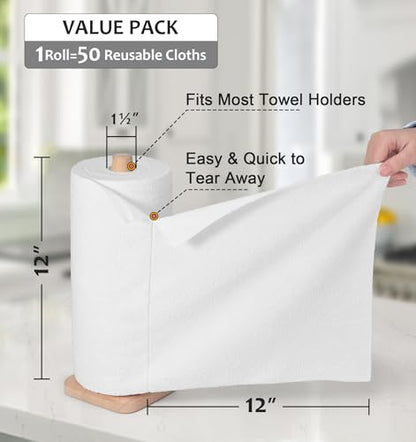 UPSTAR Microfiber Cleaning Cloth, Reusable Paper Towels Rolls, 50 Packs 12x12 inch Cleaning Rags for Washing Dishes, Kitchen, Bathroom, Car, White - color: White