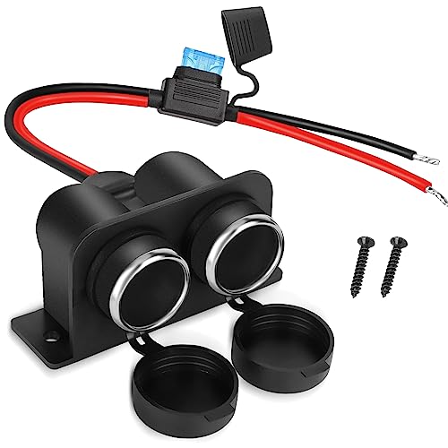 1PCS Cigarette Lighter Socket with Blade Fuse, 2-Socket Cigarette Lighter Splitter 12V Lighter Power Outlet Replacement Waterproof Plug for Car Marine Truck ATV RV - color: Black-1P