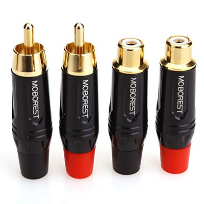 MOBOREST RCA to Speaker Wire Adapter, Male to Female Adapter Audio Phono Gold Plated Solder Speaker Plugs Jack Cable Connector Adapter(Female*2P+Male*2P) - color: RCA Female*2P+Male*2P