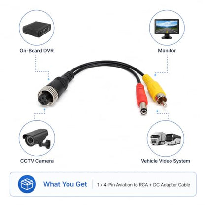 4 pin Aviation Head Female Turn RCA Male/DC Male Cable Plug Adapter Converter Suitable for on-Board DVR Monitor Closed Circuit Television Cameras - color: 4-pin female to RCA male and DC male