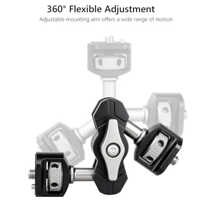 ARTCISE Magic Arm Mount, Double 1/4" 20 Screw Camera Extension Bracket with Anti-Twist Pin, 360° Adjustable Aluminum Articulating Arm, Max 13.2LB Load for DSLR, LED Light, Flash, Action Camera & Cage