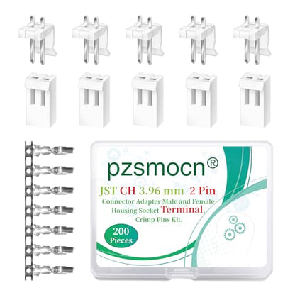 200 Pieces / 50 Sets JST CH 3.96mm 2 Pin 24-18 AWG Connector Kit - size: 2-Pin, style: JST-CH