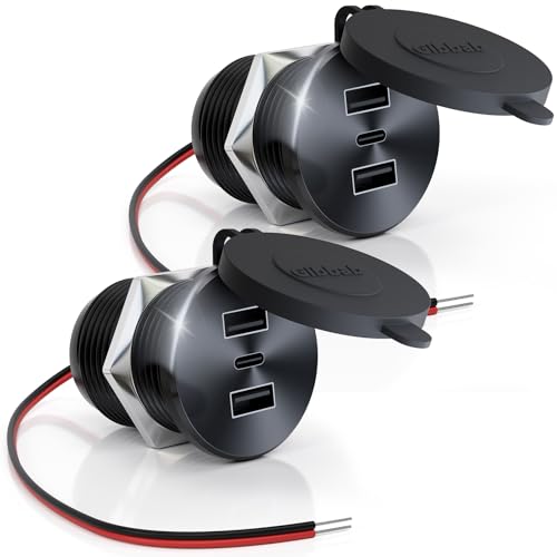 2PCS RV USB Outlet 72W Aluminum Alloy 12V/24V 3 Ports Recessed Mount - color: Deep Black, size: 2P