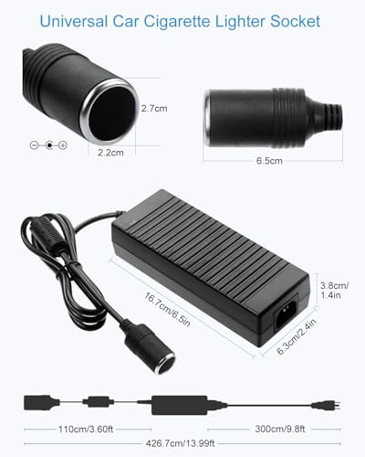ALITOVE 110V to 12V Converter 12V 10A 13.5FT AC to DC Converter Car Cigarette Lighter Adapter to Wall Plug for Car Vacuum Cleaner,Portable Cooler Warmer,Air Pump and Other Car Devices Under 120W - size: 10A(120W 13.5FT)