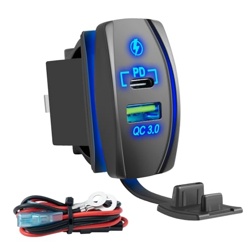 FXC Rocker Switch Style USB Charger with 10A Fuse for Rocker Switch Panel 4.2A PD Type C USB 12V 24V Fast Quick Charge Socket Dual Charging Port for Car Boat ATV UTV (Type C + USB) - style: Type C + USB