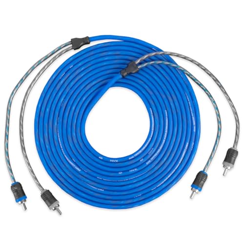 NVX® XIV27 22.97 ft (7 Meter) Oxygen Free Copper 2-Channel Twisted Pair V-Series Car Audio RCA Audio Interconnect Cable with Shielded Noise Reduction and Split-tip Silver-Plated Ends - size: 2 Channel-23 ft.
