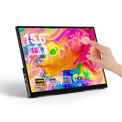 Topmonitor Portable Monitor Touchscreen 15.6" 1080P FHD IPS, 10-Point Touch Travel Gaming Display with Dual Speakers & Kickstand, USB-C HDMI External Screen for Laptop, MacBook, Phone, PS5, Switch - size: 15.6 inch 1080P 2
