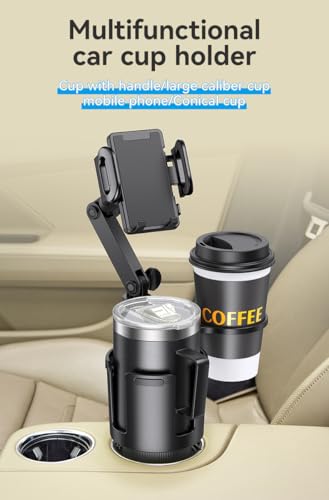 Car Phone Holder with Cup Holder Mount, 2 in 1 Universal Cup Holder Expander Adjustable Base with Phone Mount, Long Adjustable Arm with 360°Rotation Cup Holder ，Compatible with All Smartphones，Black
