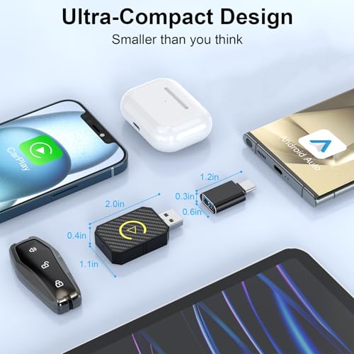 2025 Upgraded Mini Android Auto and Wireless CarPlay Adapter Convert Factory Wired to Wireless Dongle, USB CarPlay Wireless Stick Android Auto Adapter for iOS 12+/Android No Delay