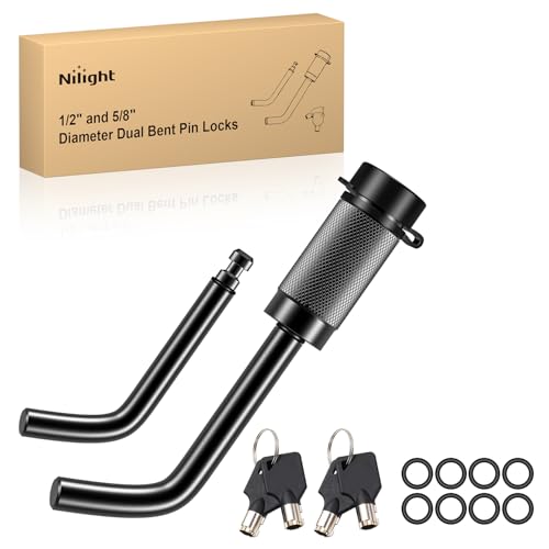 Nilight 1/2" & 5/8" Anti-Theft Lockable Trailer Hitch Lock Pin | Keyed Unique Weatherproof Anti-Theft Lockable Fits 2" 2-1/2" & 1-1/4"Receiver Tow Truck Boat Bike Truck Black - color: Hitch Lock Pin 1/2" & 5/8" Black