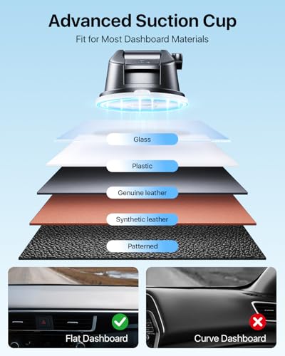 【Military-Grade】andobil 3 in1 Magnetic Phone Holder for Car Dashboard Windshield Vent 【Upgrade Suction & Strongest Magnet】Retractable for MagSafe Car Mount Mats for iPhone 17 16 15 14 Pro Max Sumsung - color: dashboard-black